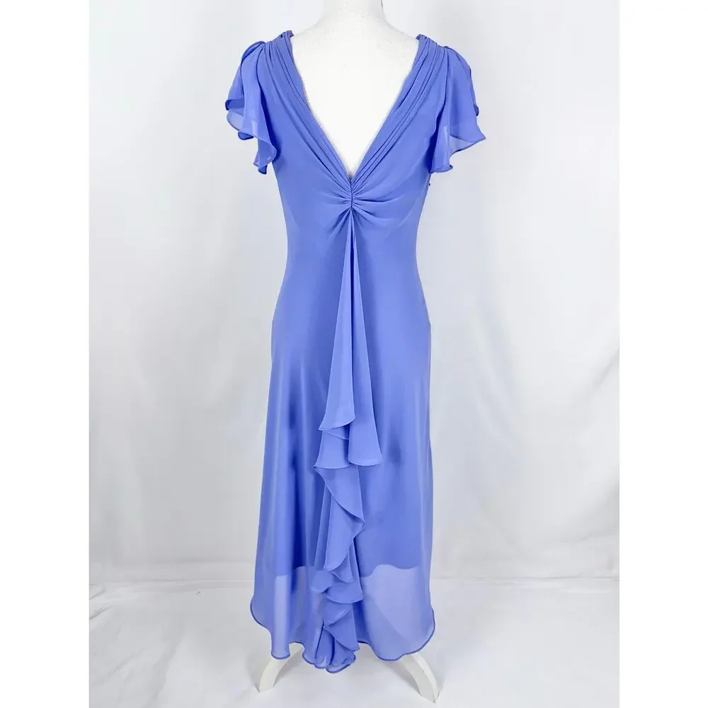 S.L. Fashions Vintage 90s Whimsy Drape Ruffle Slip Dress Women's  8 Blue - Picture 7 of 16